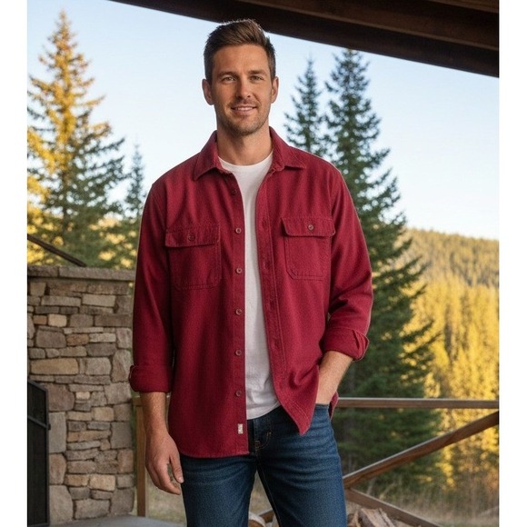 Lot of 2 LL Bean Chamois Cloth Shirt Men's Traditional Fit Size M Burgundy Red